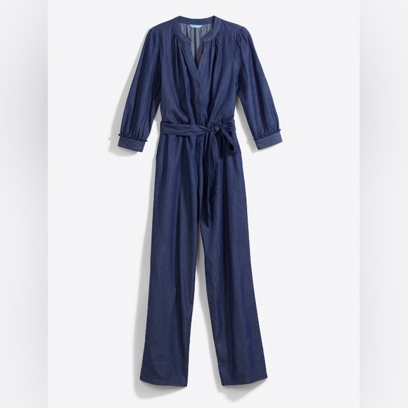 🆕Draper James Chambray Tie Waist Jumpsuit in Dark Wash Womens Size Large NEW! - Picture 2 of 11